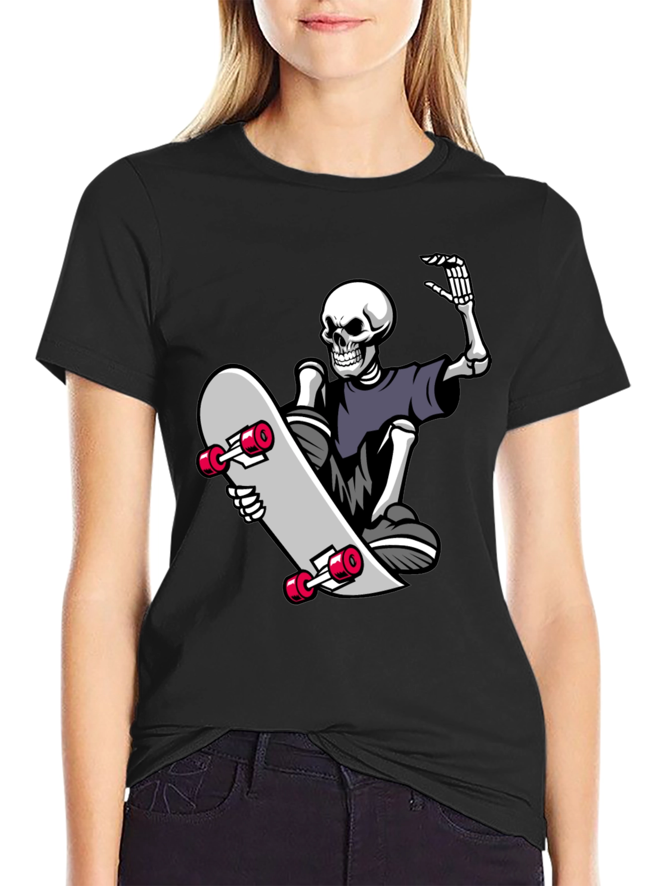 Skateboard Skeleton Graphic Tee - Black