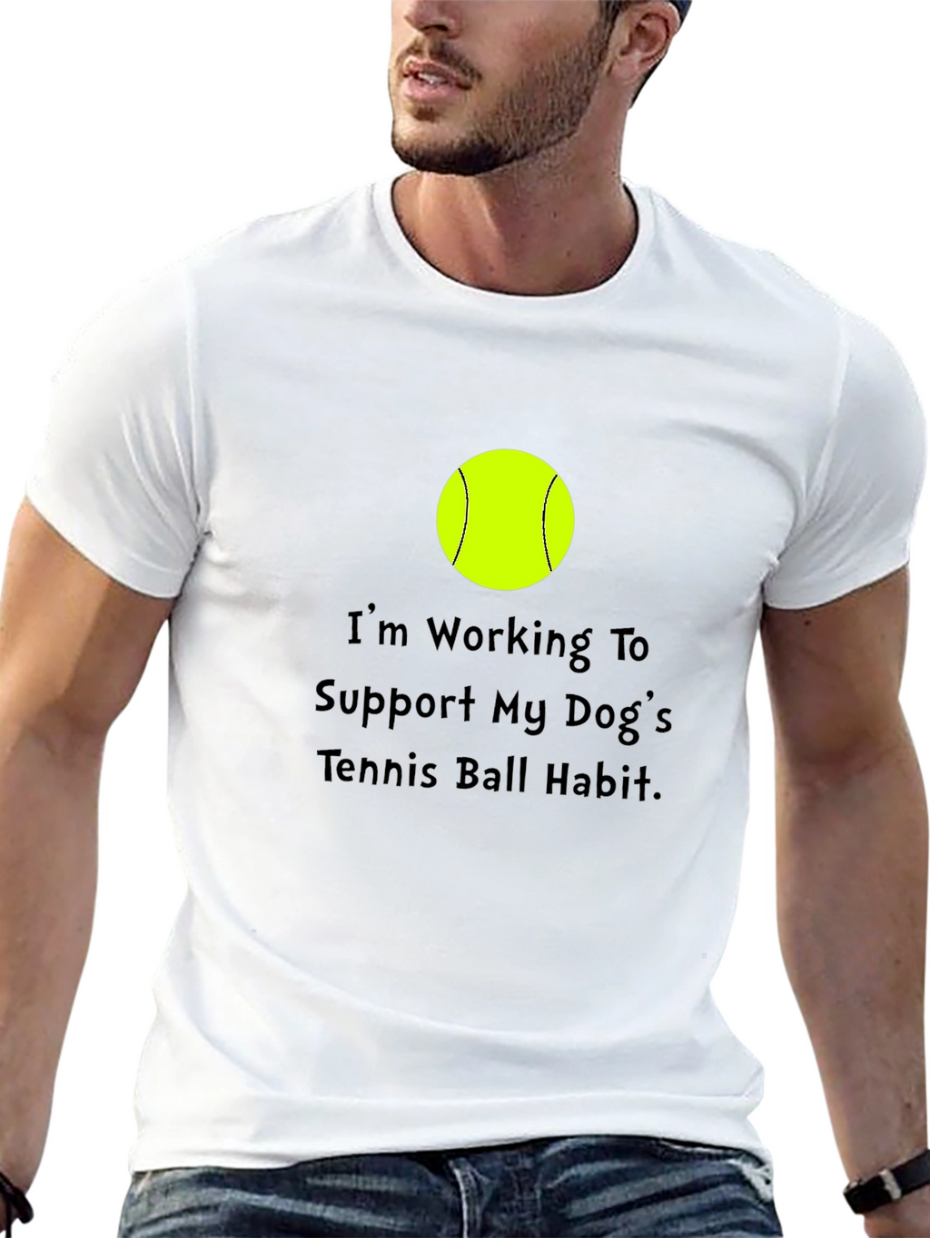 Dog Tennis Ball Habit T-Shirt - Black Cotton Tee