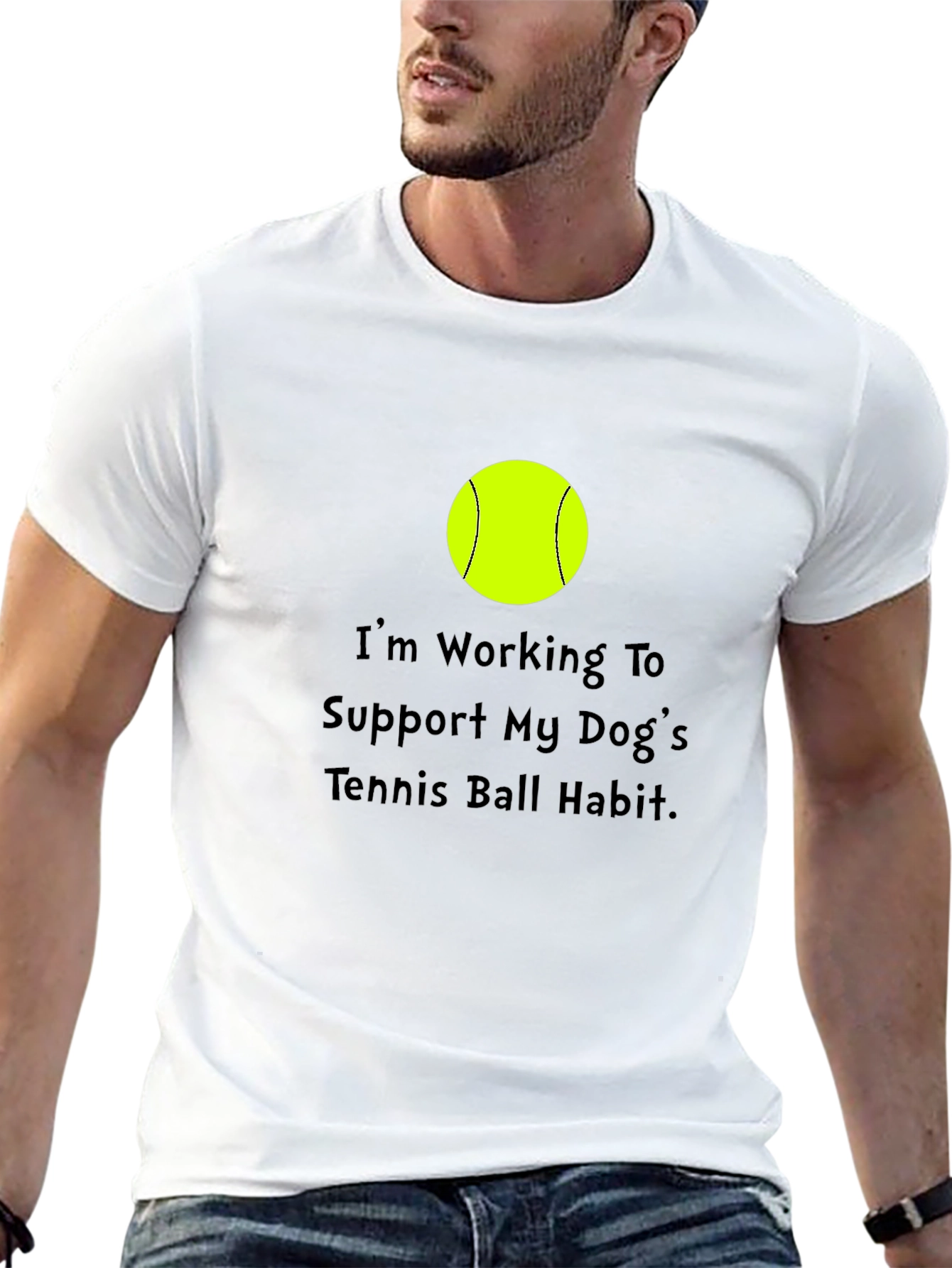 Dog Tennis Ball Habit T-Shirt - Black Cotton Tee