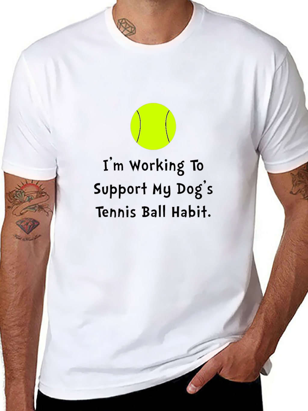 Dog Tennis Ball Habit T-Shirt - Black Cotton Tee