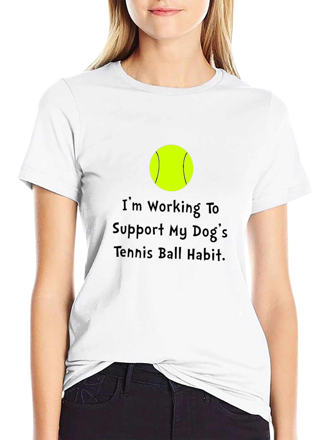 Dog Tennis Ball Habit T-Shirt - Black Cotton Tee