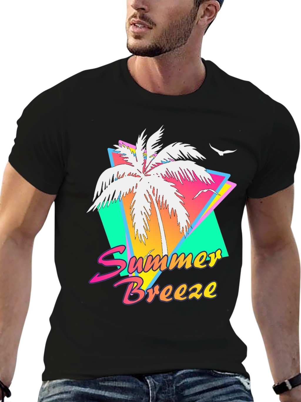 Summer Breeze Graphic Tee - Retro Palm Tree Design