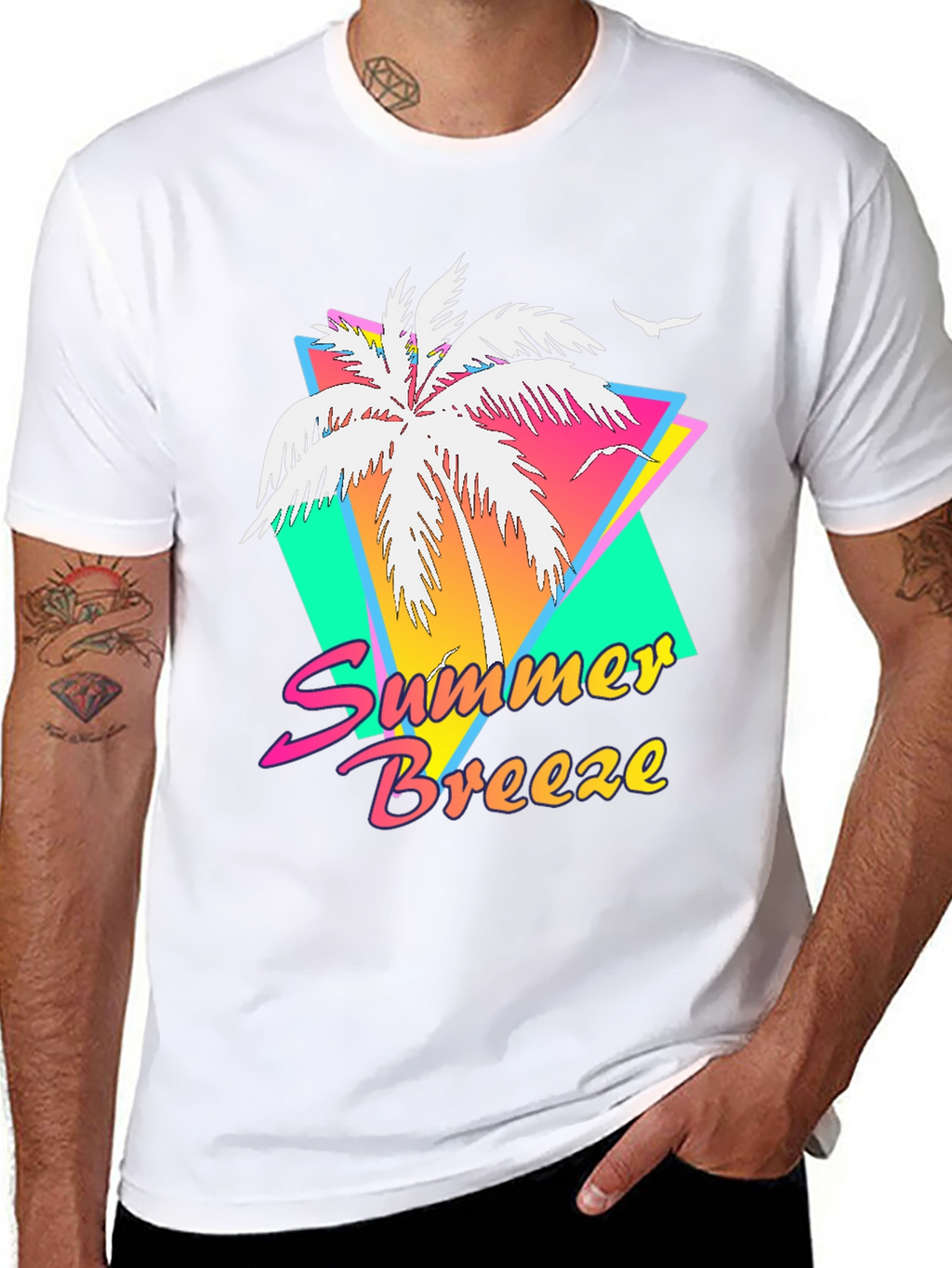 Summer Breeze Graphic Tee - Retro Palm Tree Design