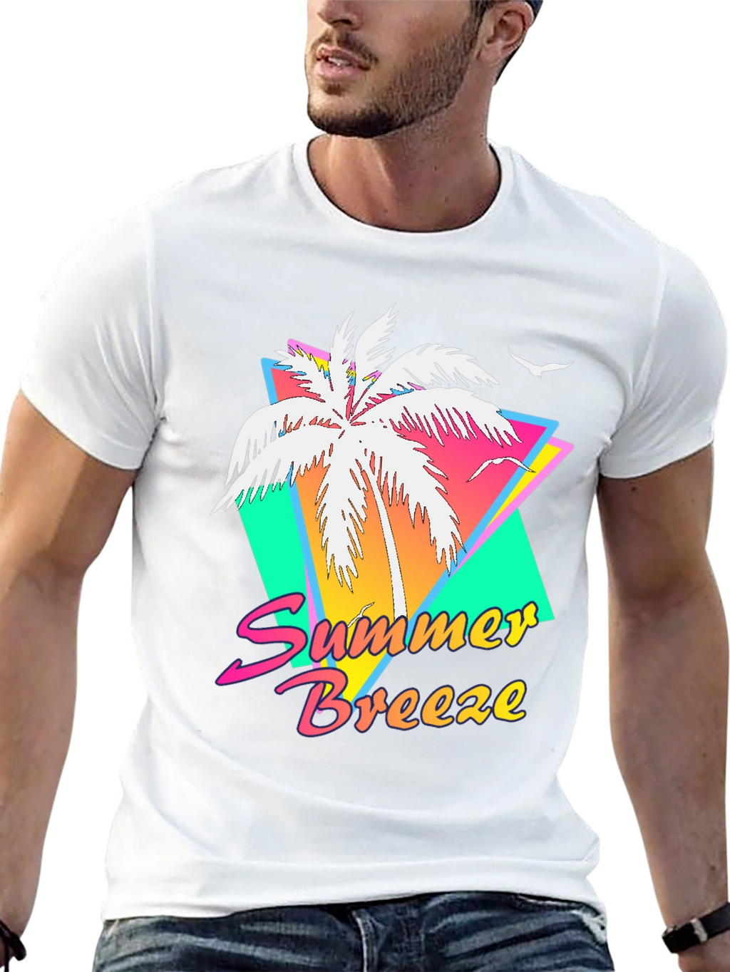 Summer Breeze Graphic Tee - Retro Palm Tree Design