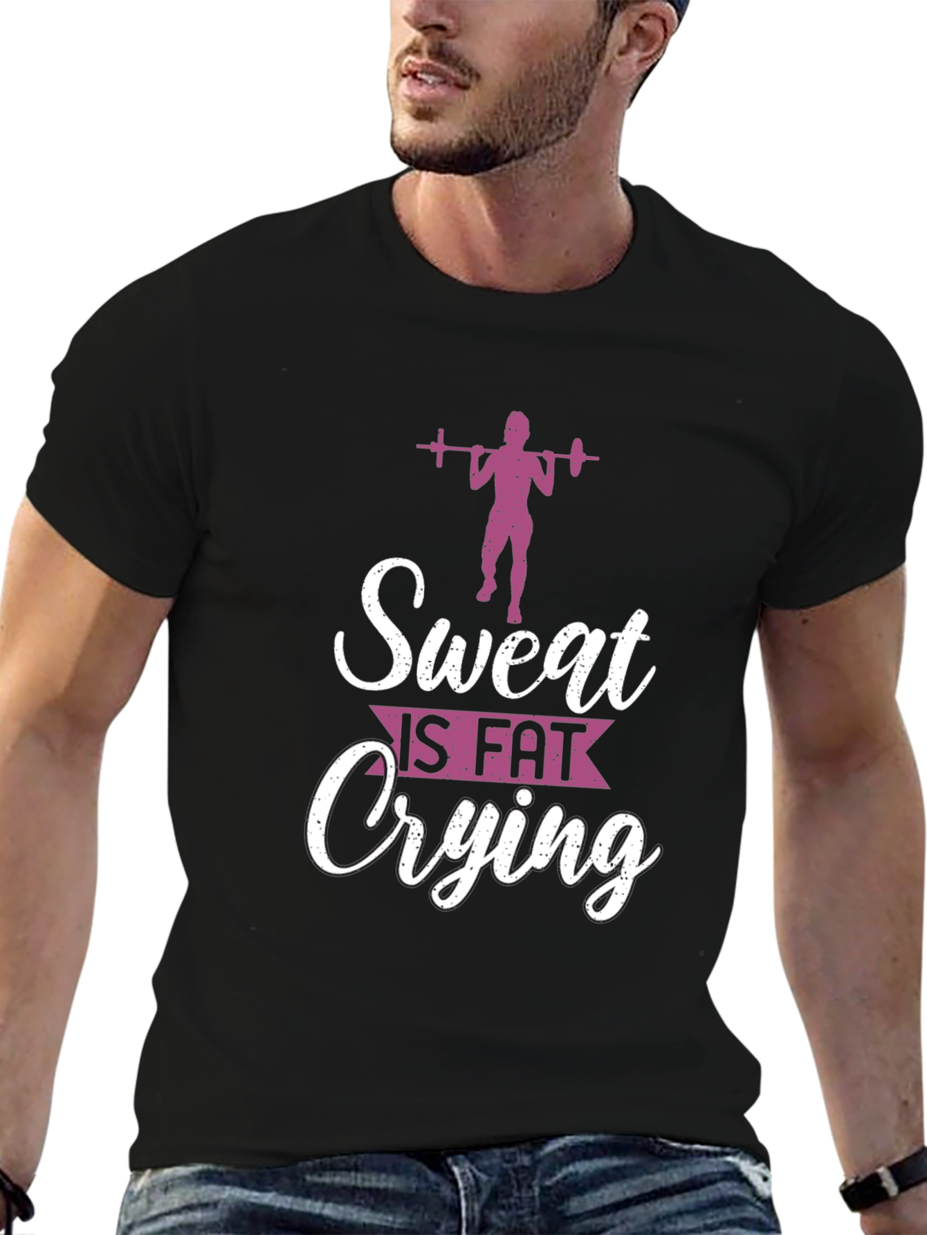 Sweat Is Fat Crying Mens Black Graphic Tee