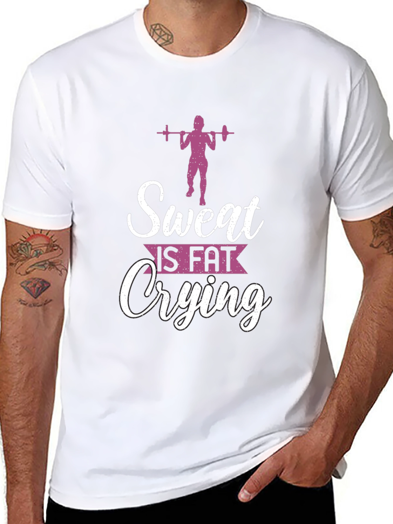 Sweat Is Fat Crying Mens Black Graphic Tee