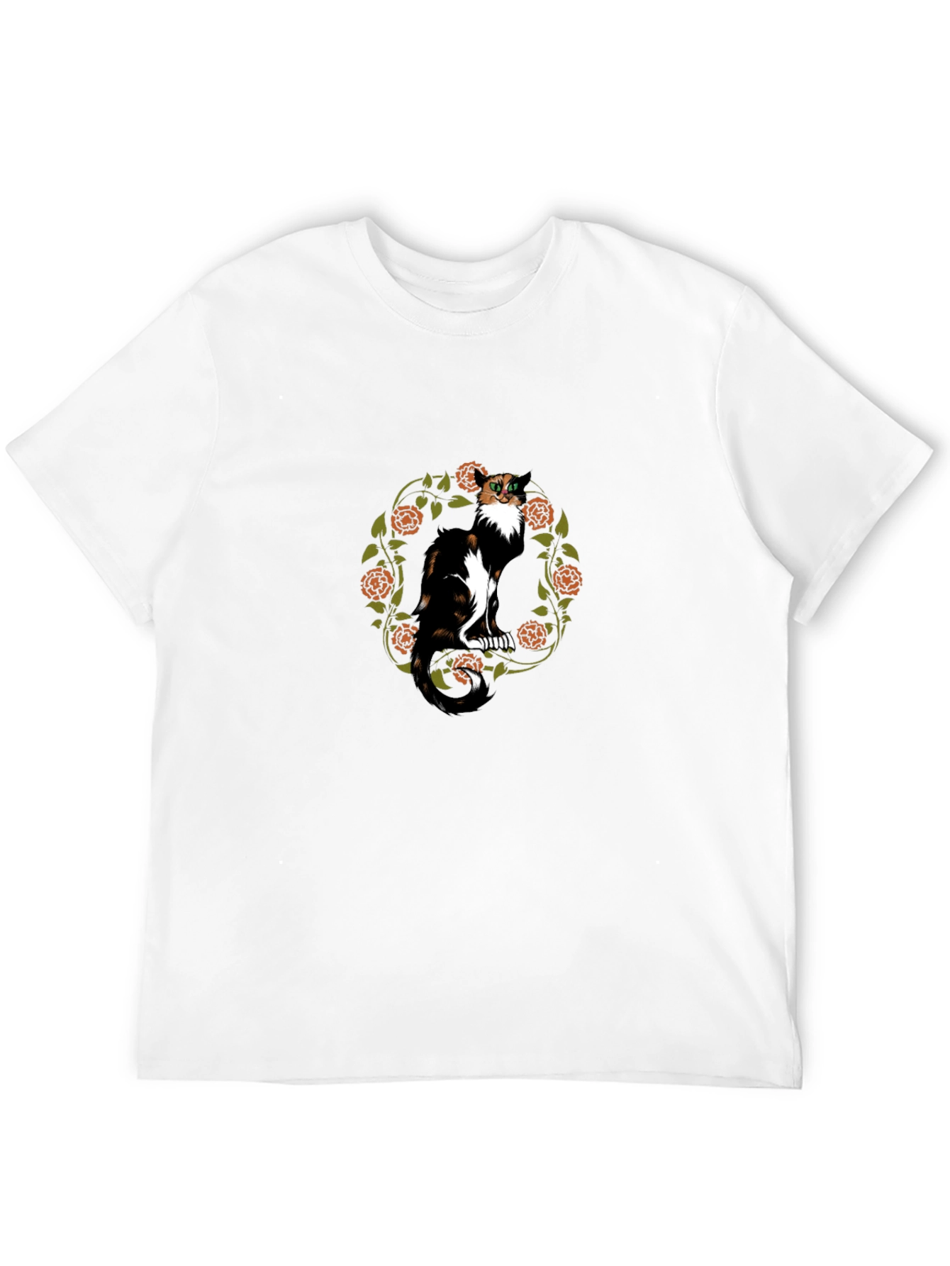 Calico Cat Floral Wreath T-Shirt