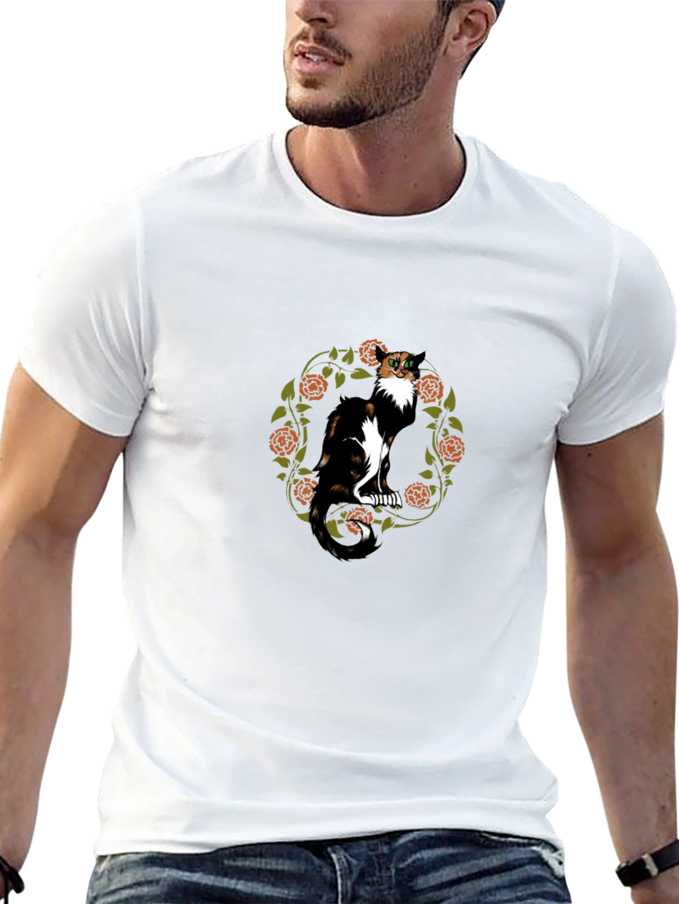 Calico Cat Floral Wreath T-Shirt