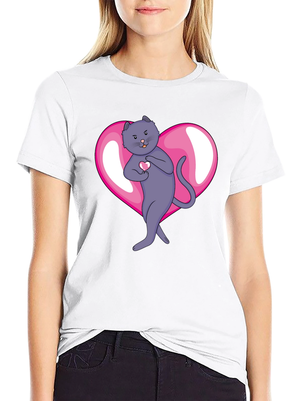 Heart Cat Graphic Tee - Mens Black T-Shirt