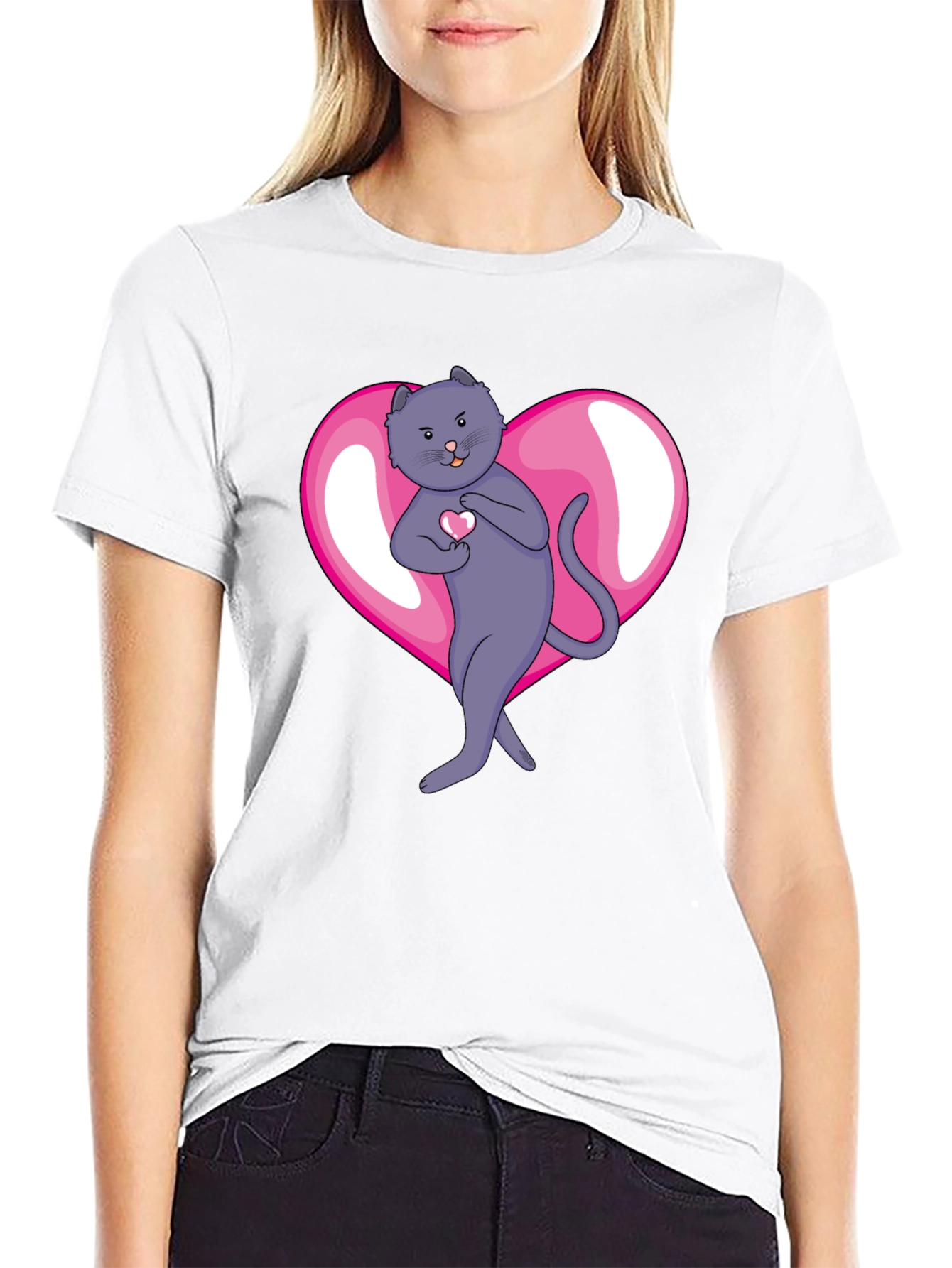 Heart Cat Graphic Tee - Mens Black T-Shirt