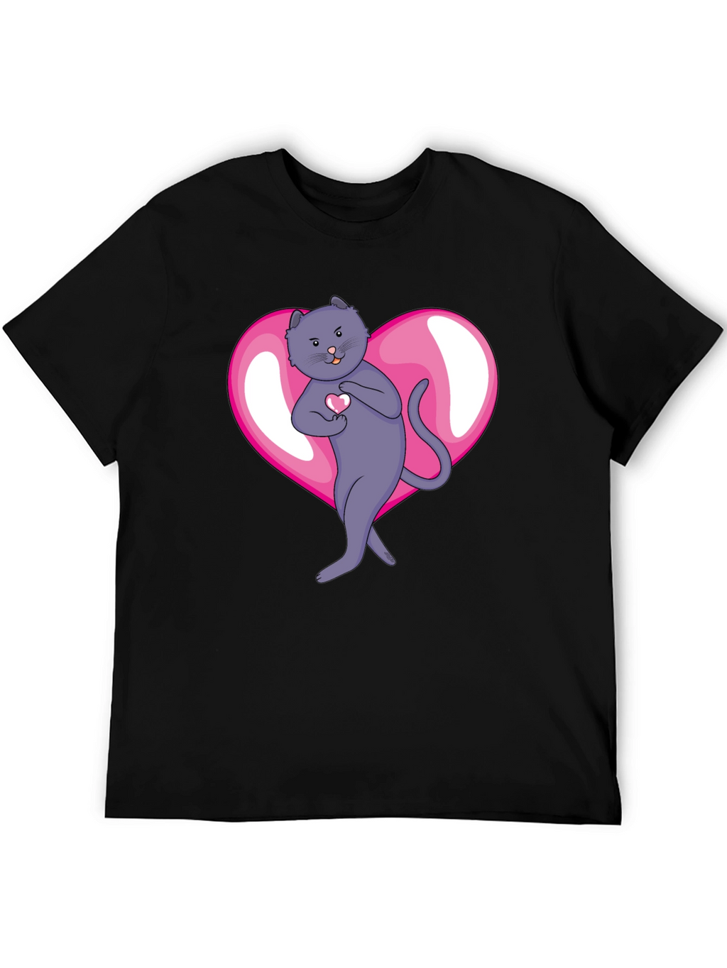 Heart Cat Graphic Tee - Mens Black T-Shirt