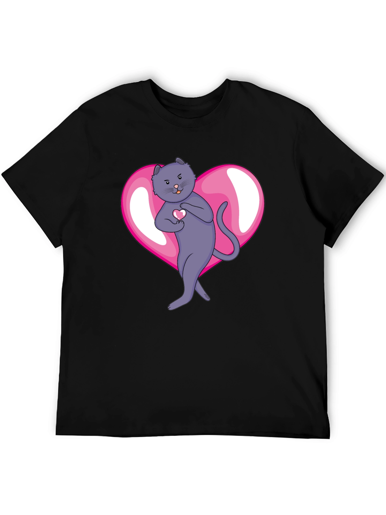 Heart Cat Graphic Tee - Mens Black T-Shirt