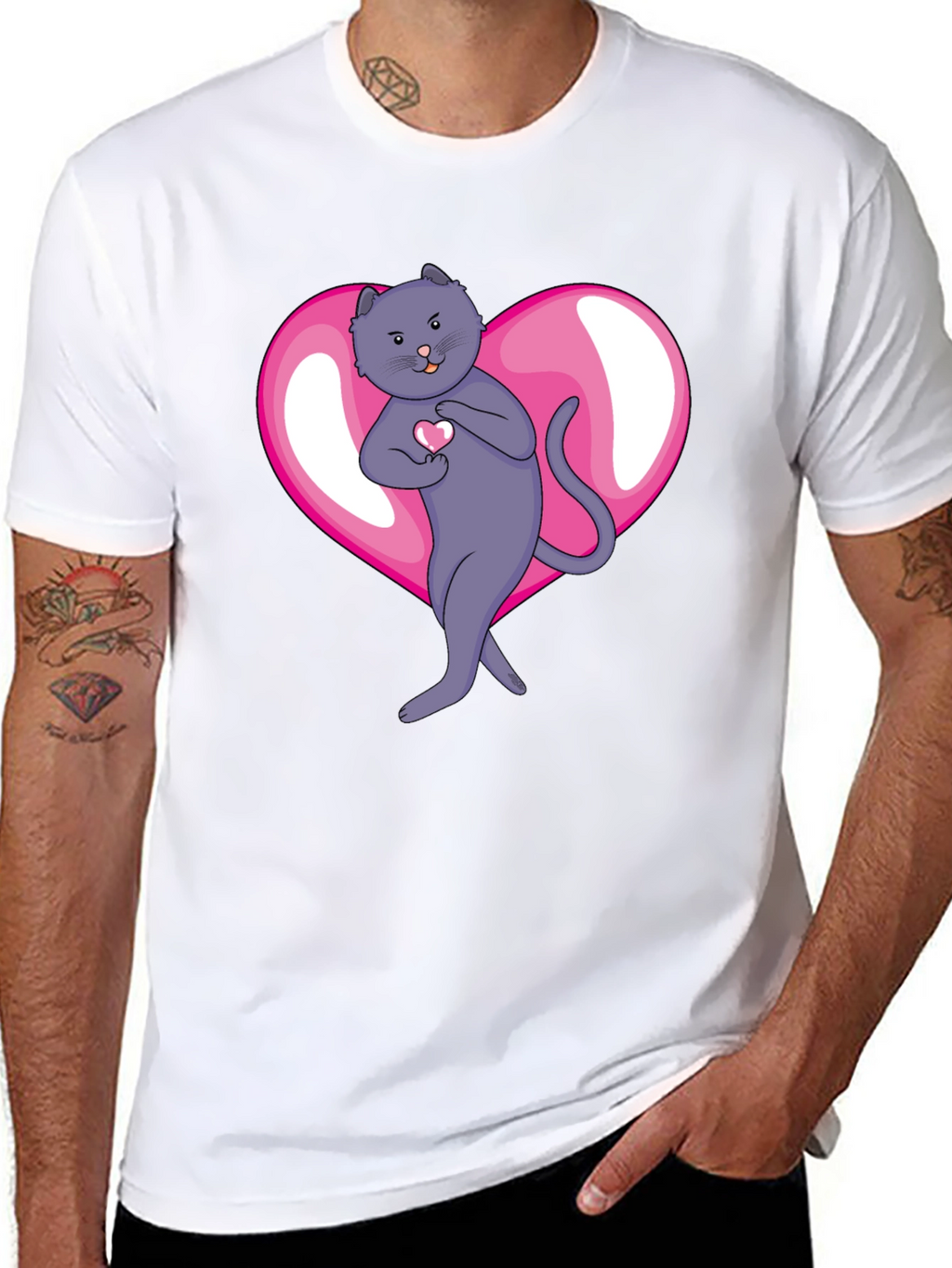 Heart Cat Graphic Tee - Mens Black T-Shirt