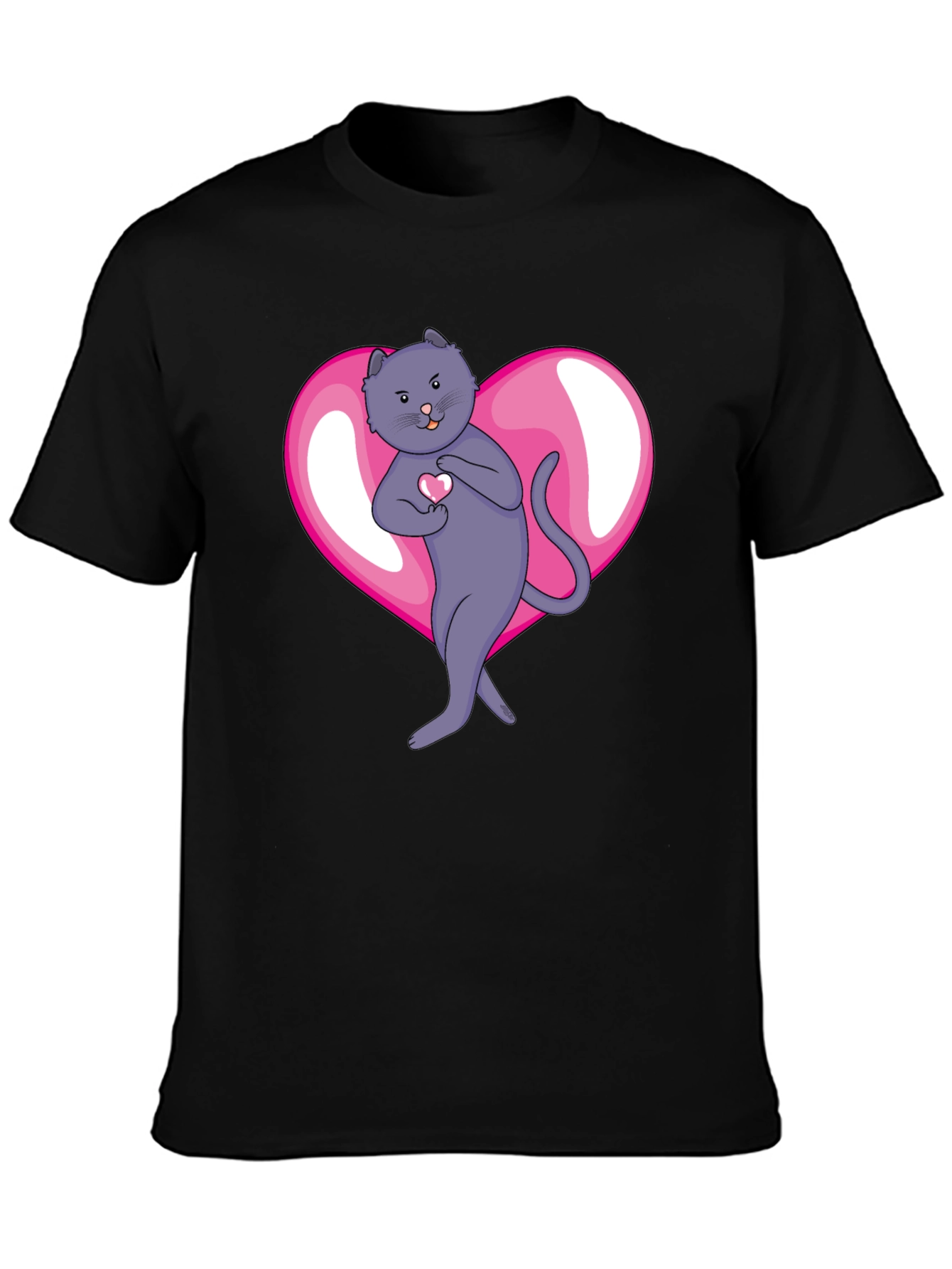 Heart Cat Graphic Tee - Mens Black T-Shirt