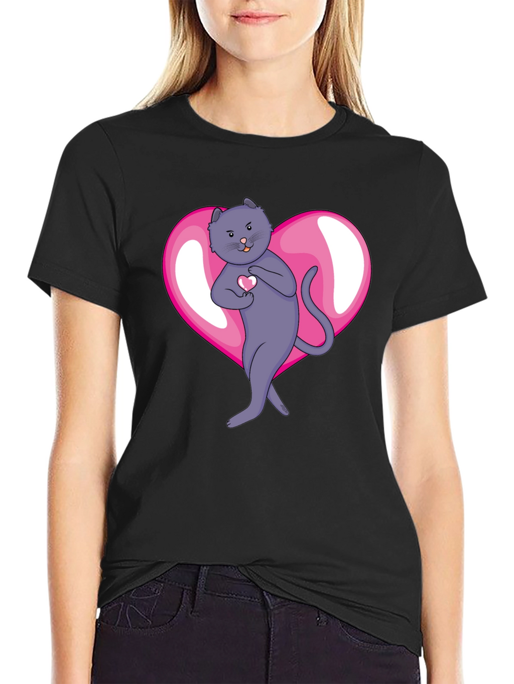 Heart Cat Graphic Tee - Mens Black T-Shirt