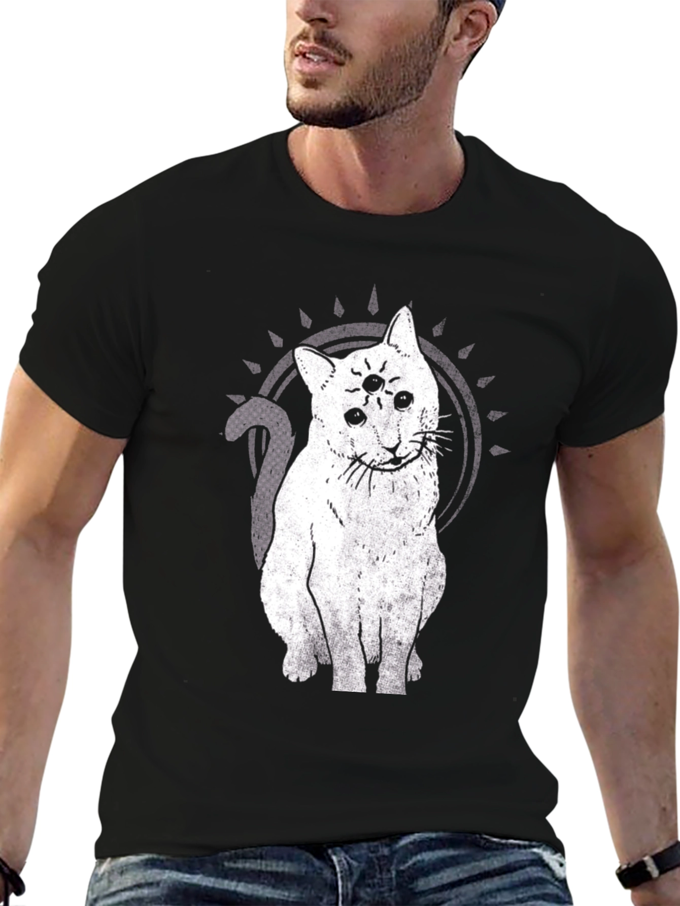 Three-Eyed Cat Graphic Tee - Unisex Black T-Shirt