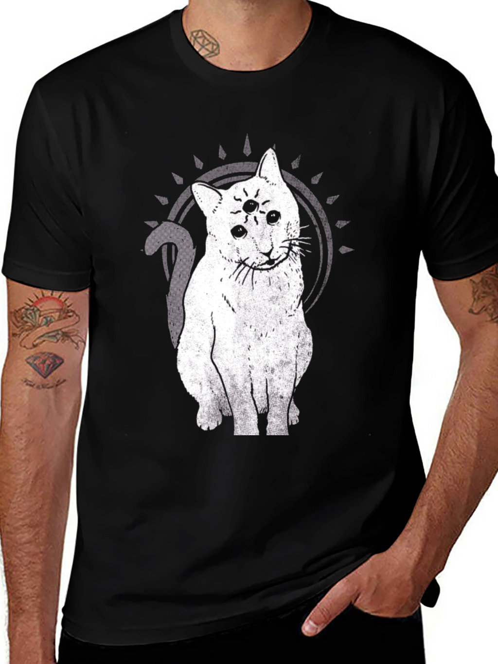 Three-Eyed Cat Graphic Tee - Unisex Black T-Shirt