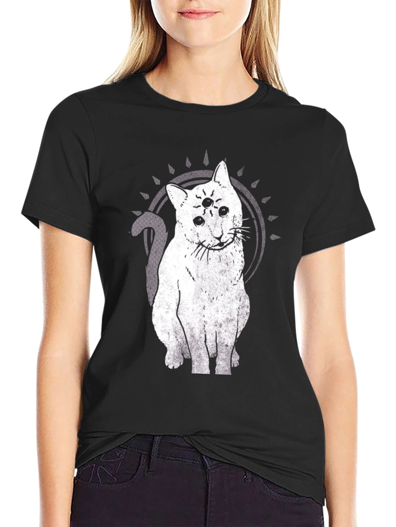 Three-Eyed Cat Graphic Tee - Unisex Black T-Shirt