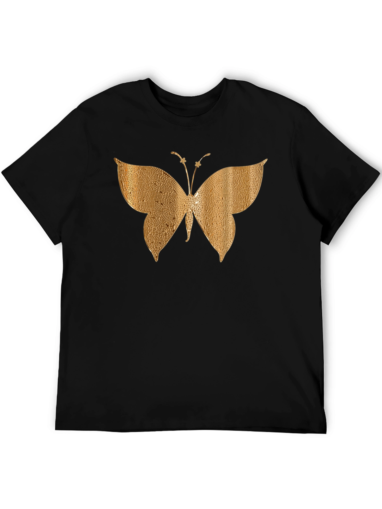 Gold Butterfly Graphic Black T-Shirt