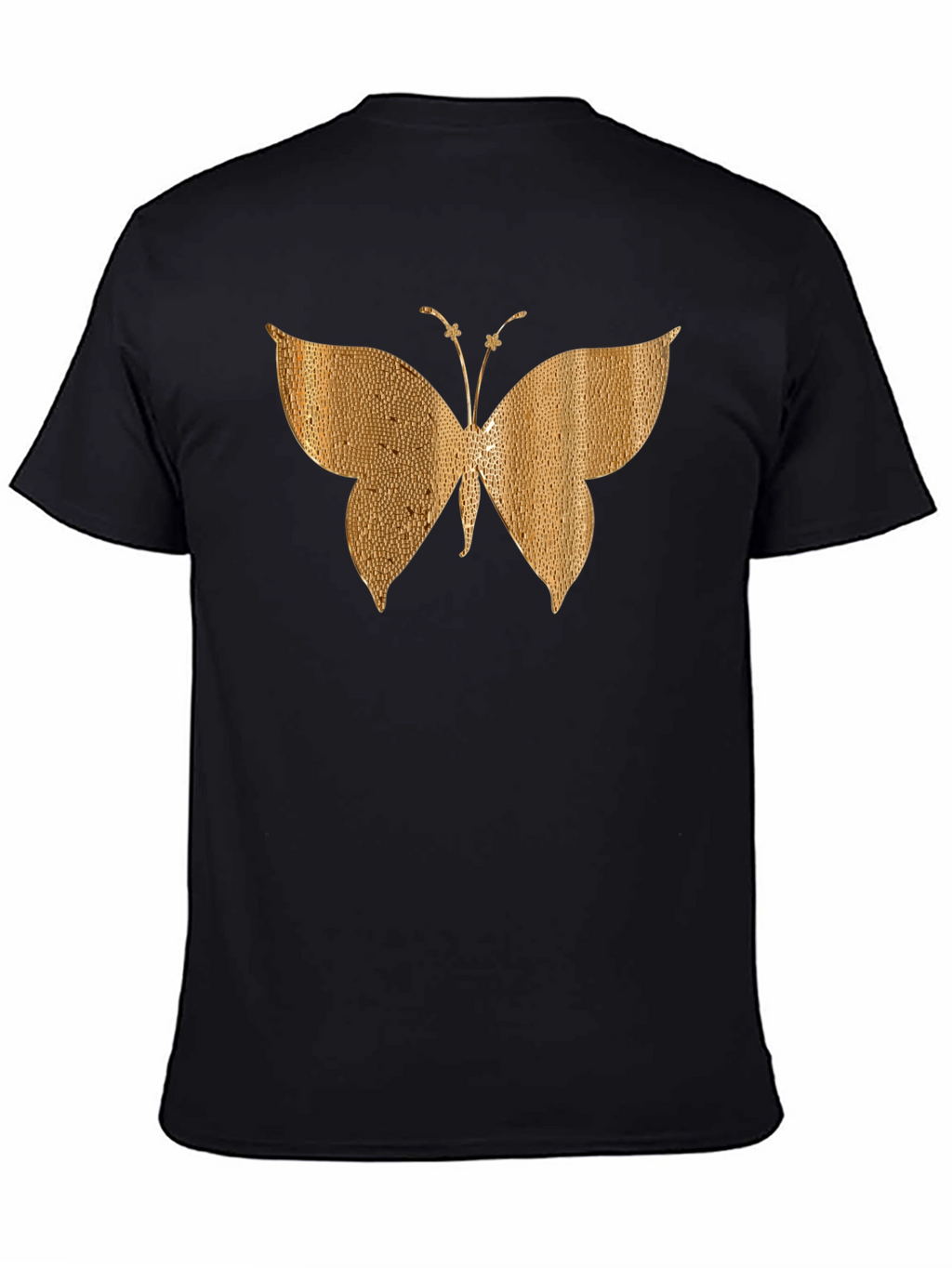 Gold Butterfly Graphic Black T-Shirt