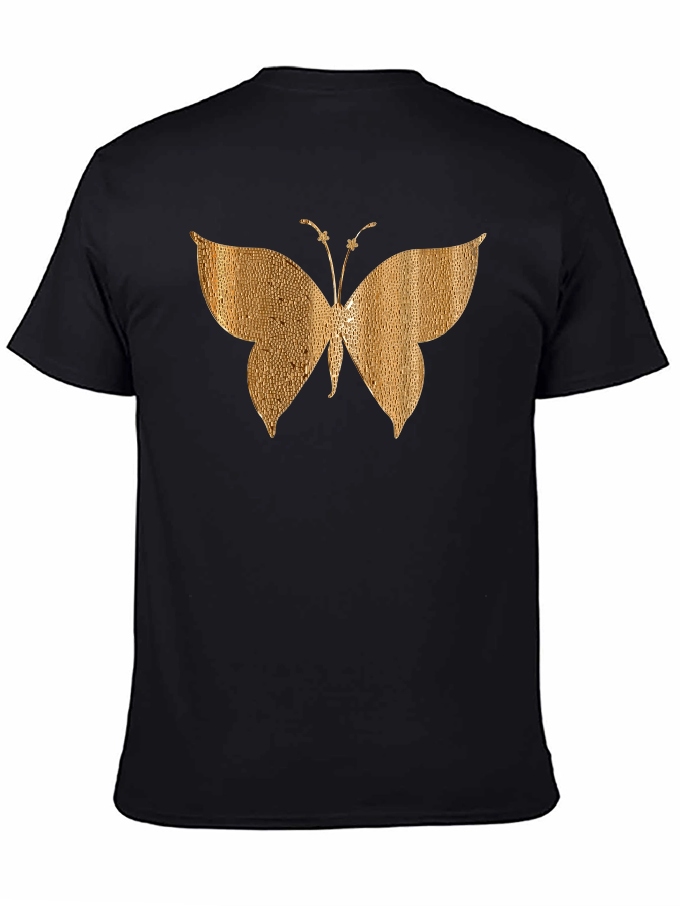 Gold Butterfly Graphic Black T-Shirt