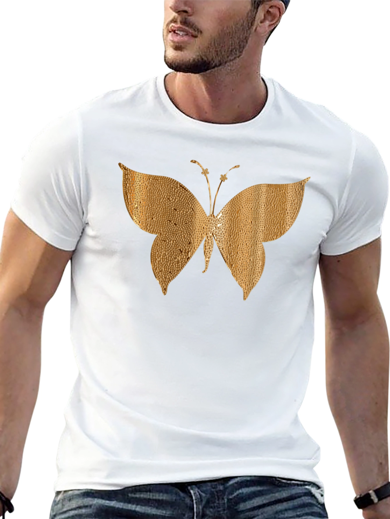 Gold Butterfly Graphic Black T-Shirt