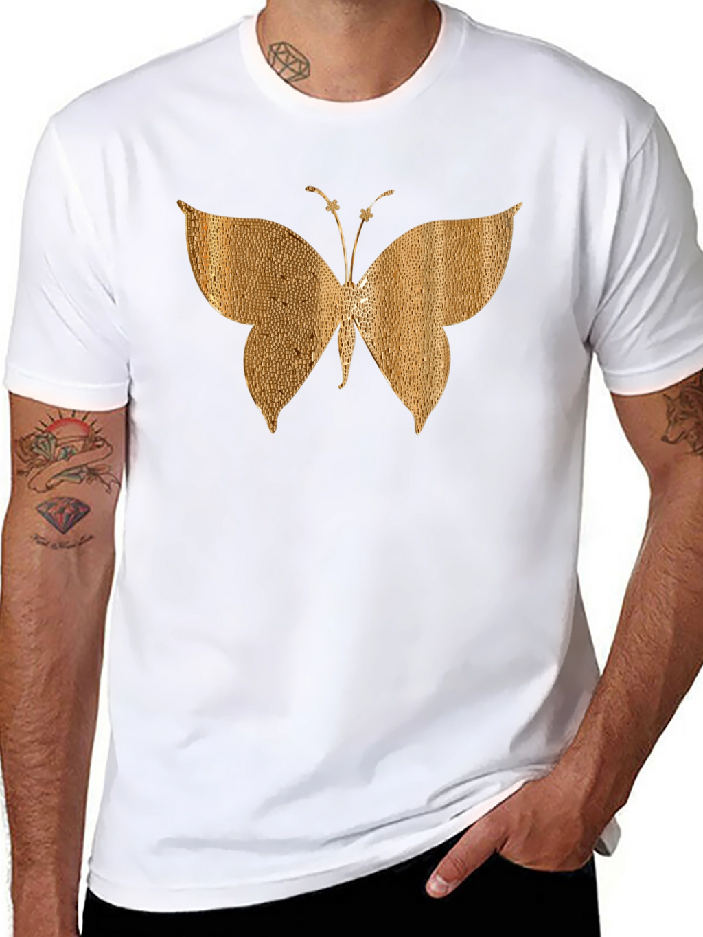 Gold Butterfly Graphic Black T-Shirt