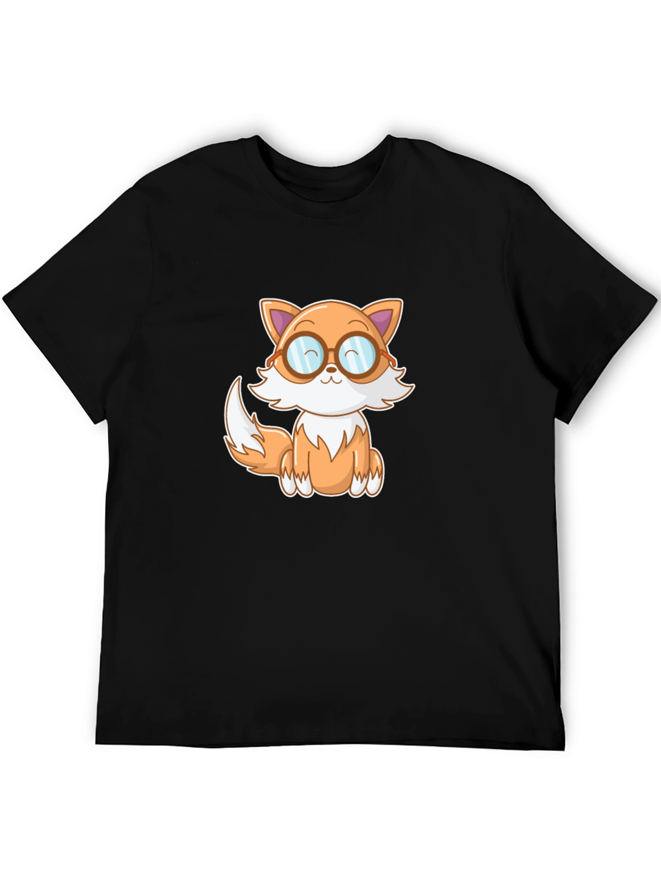 Cute Cartoon Fox T-Shirt - Black