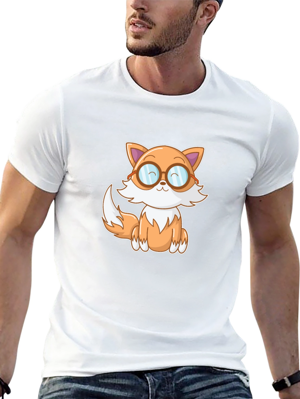 Cute Cartoon Fox T-Shirt - Black
