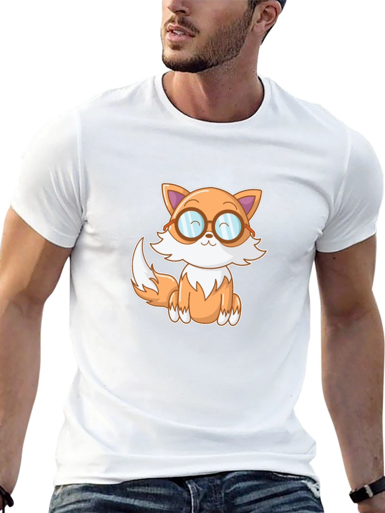 Cute Cartoon Fox T-Shirt - Black