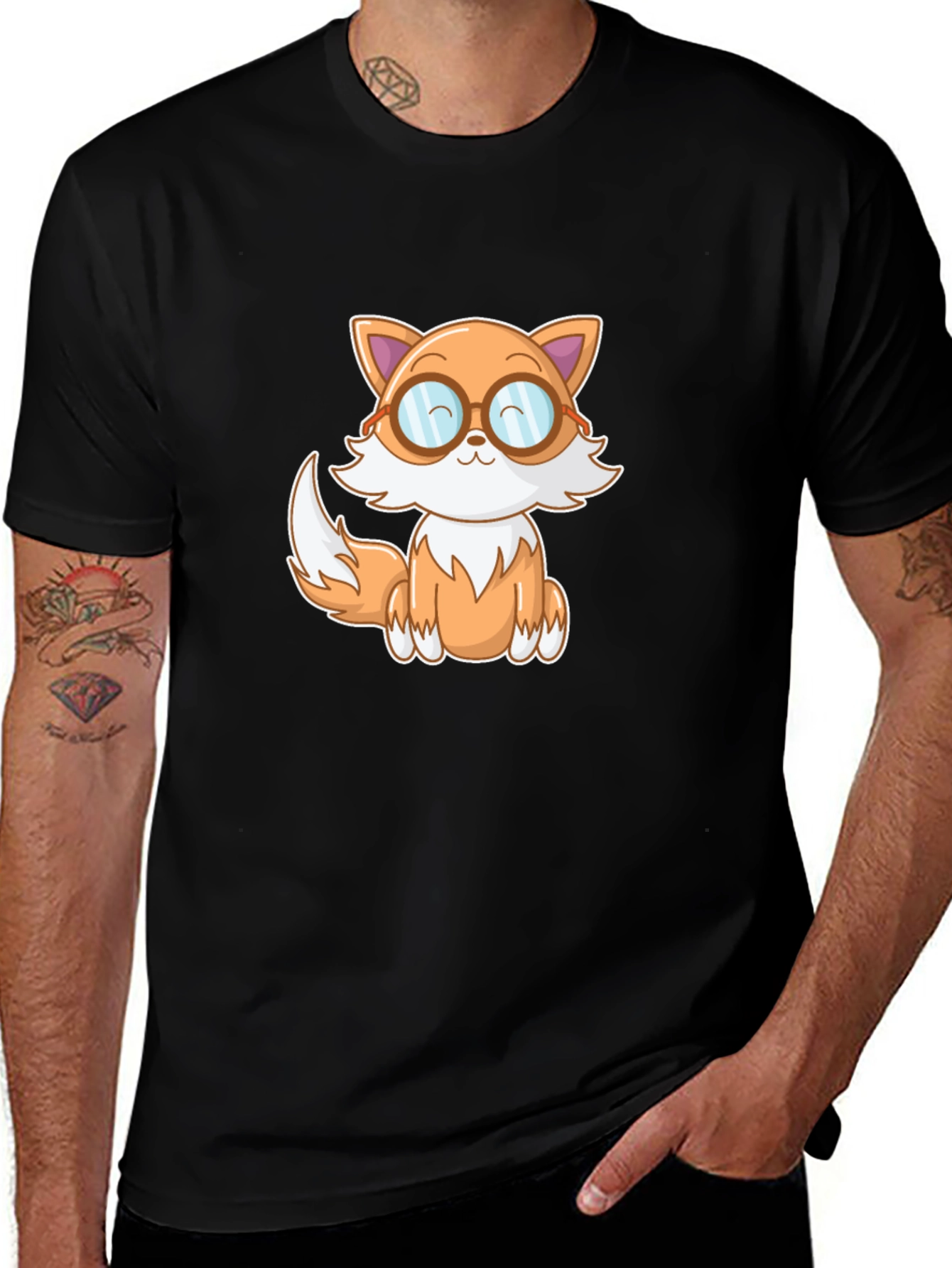 Cute Cartoon Fox T-Shirt - Black