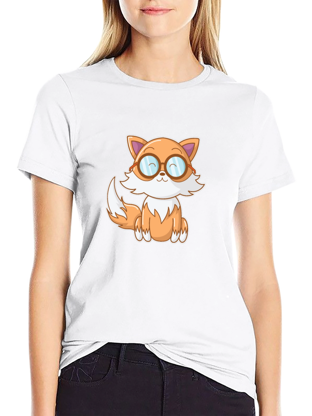 Cute Cartoon Fox T-Shirt - Black