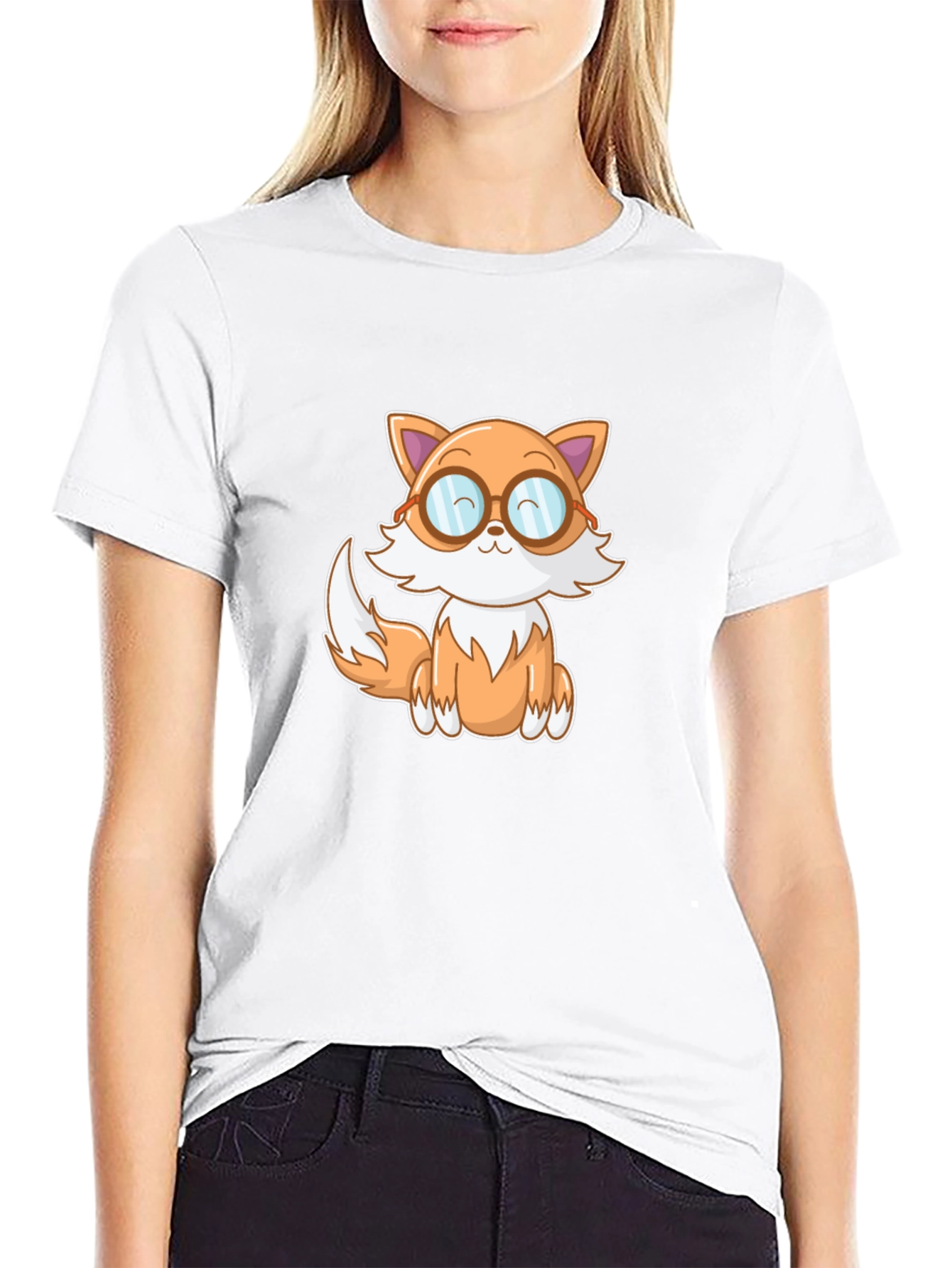 Cute Cartoon Fox T-Shirt - Black