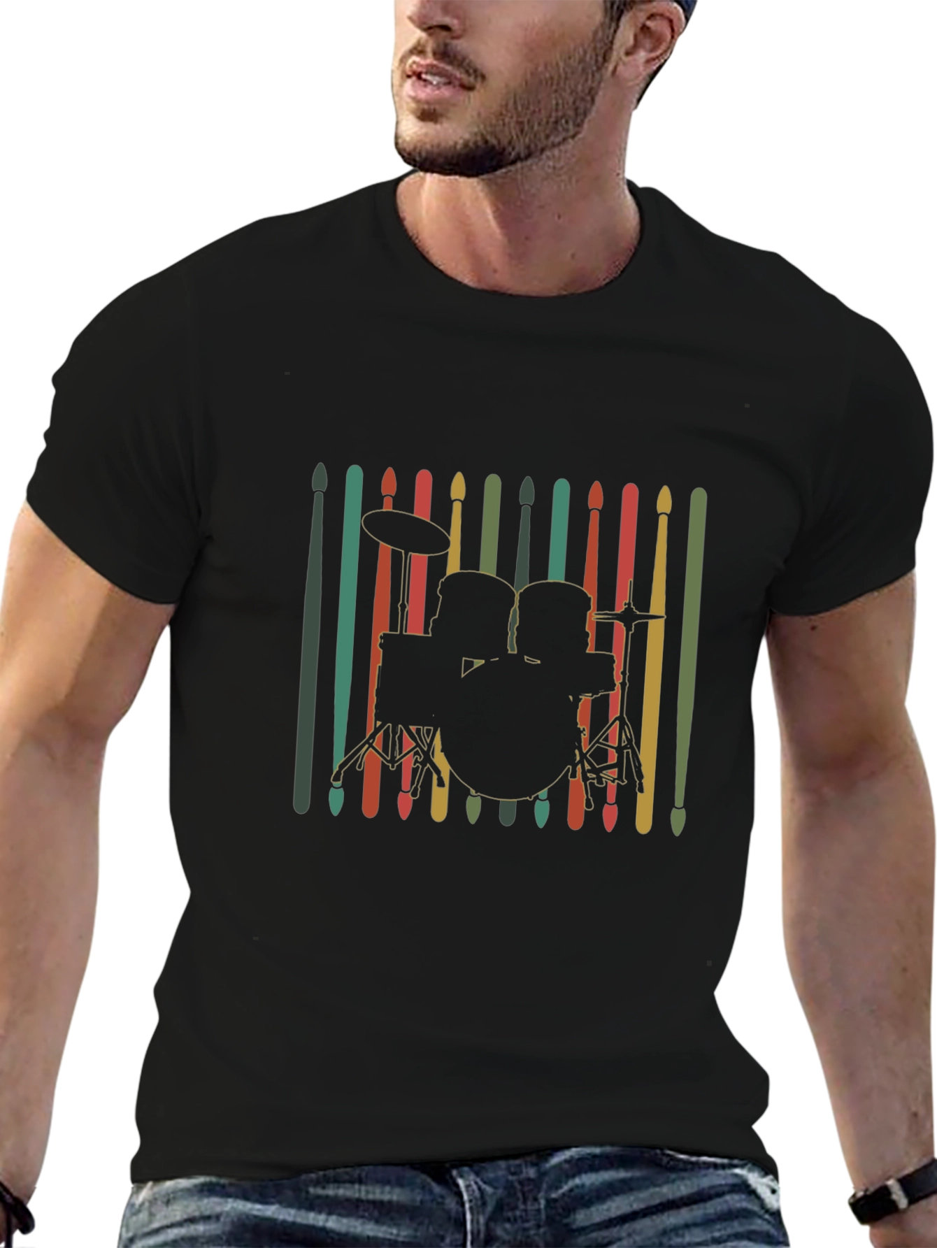 Drum Kit Silhouette Tee - Retro Music Lover Shirt