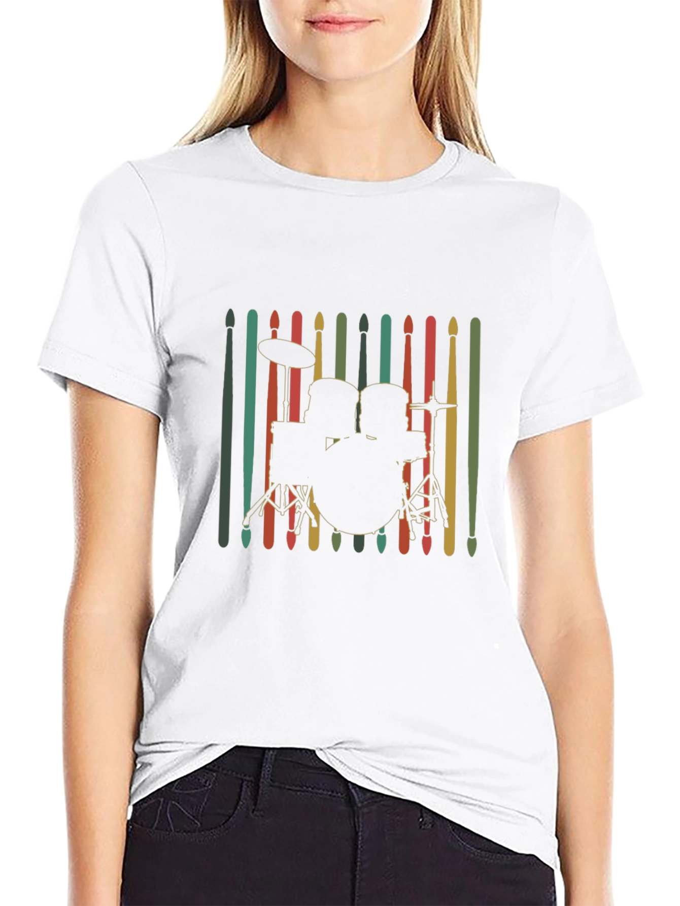 Drum Kit Silhouette Tee - Retro Music Lover Shirt