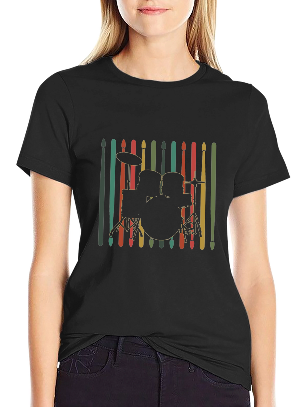 Drum Kit Silhouette Tee - Retro Music Lover Shirt
