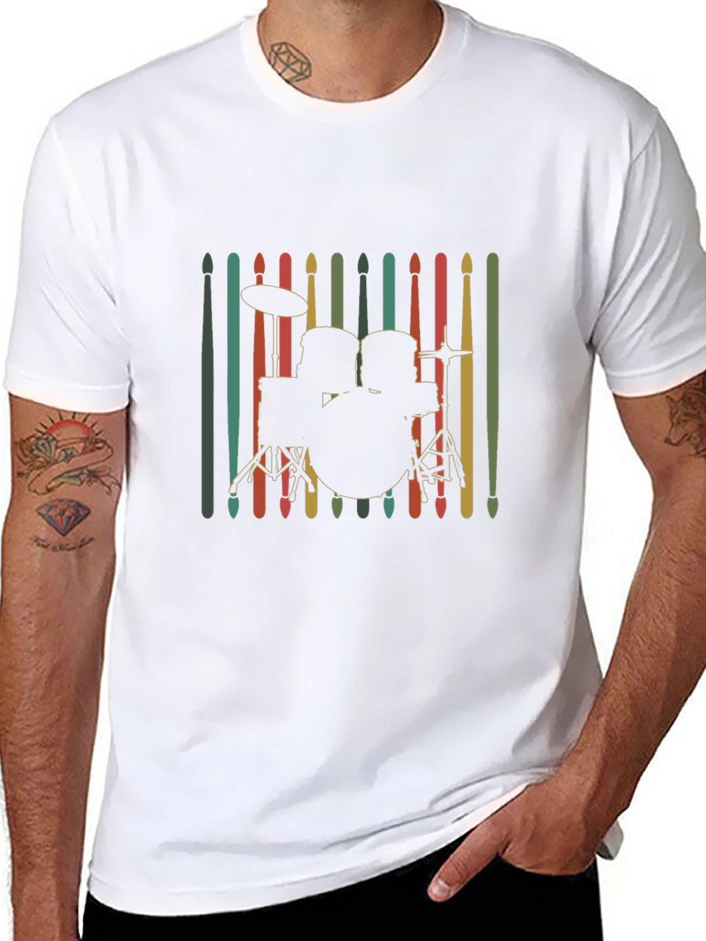 Drum Kit Silhouette Tee - Retro Music Lover Shirt