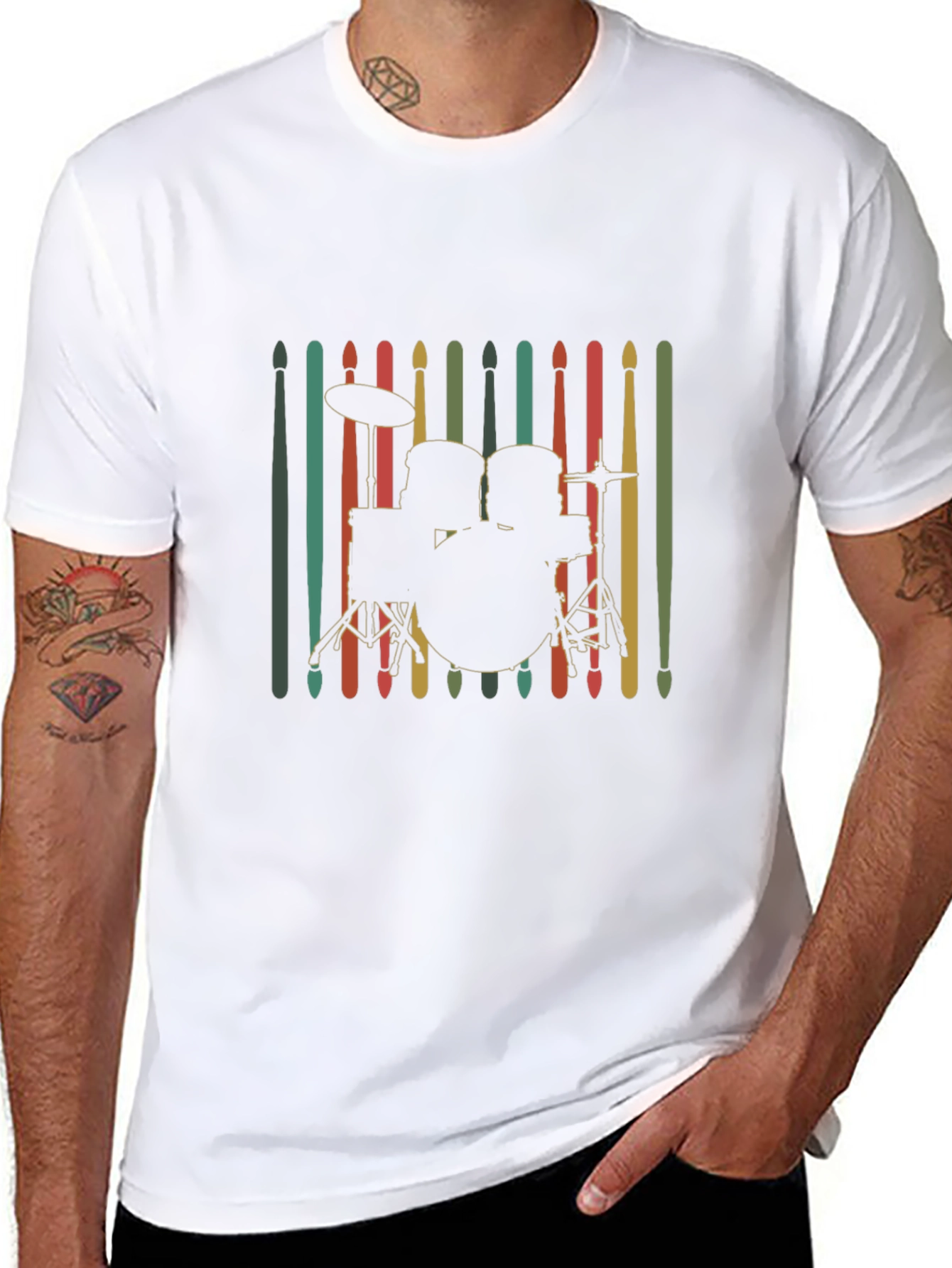 Drum Kit Silhouette Tee - Retro Music Lover Shirt
