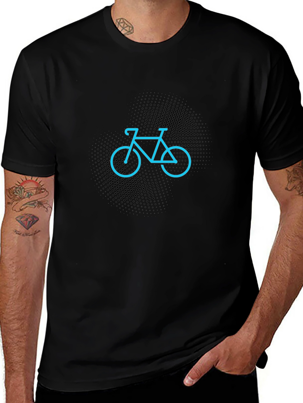 Mens Black T-Shirt with Bicycle Design