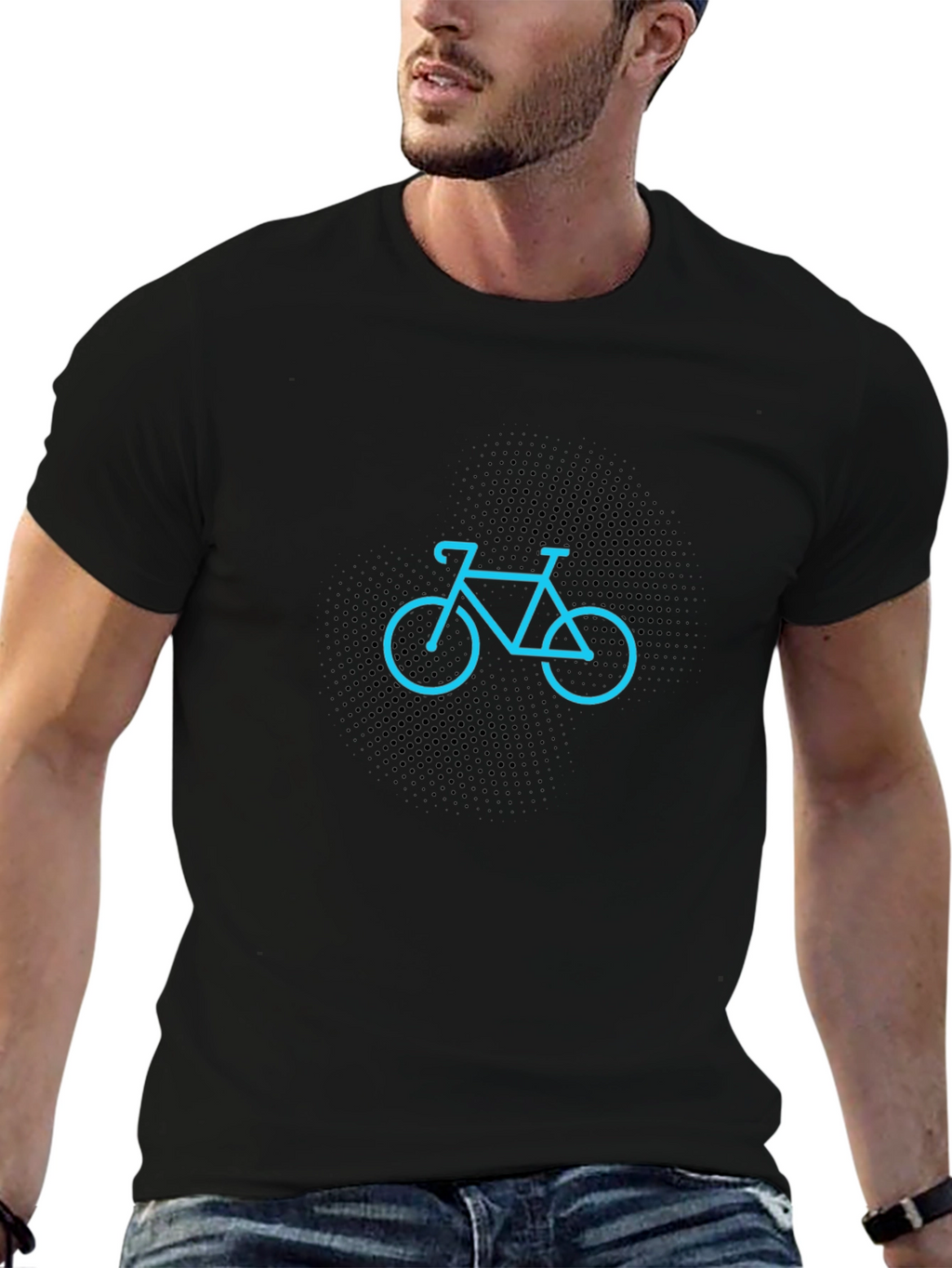 Mens Black T-Shirt with Bicycle Design