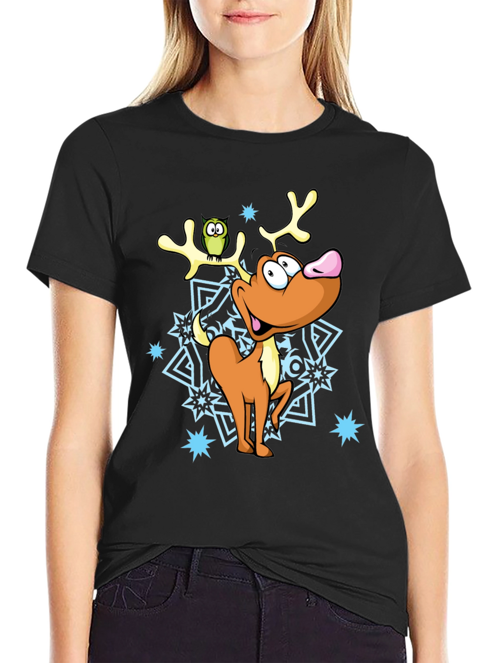 Festive Reindeer Graphic Tee - Holiday Cheer