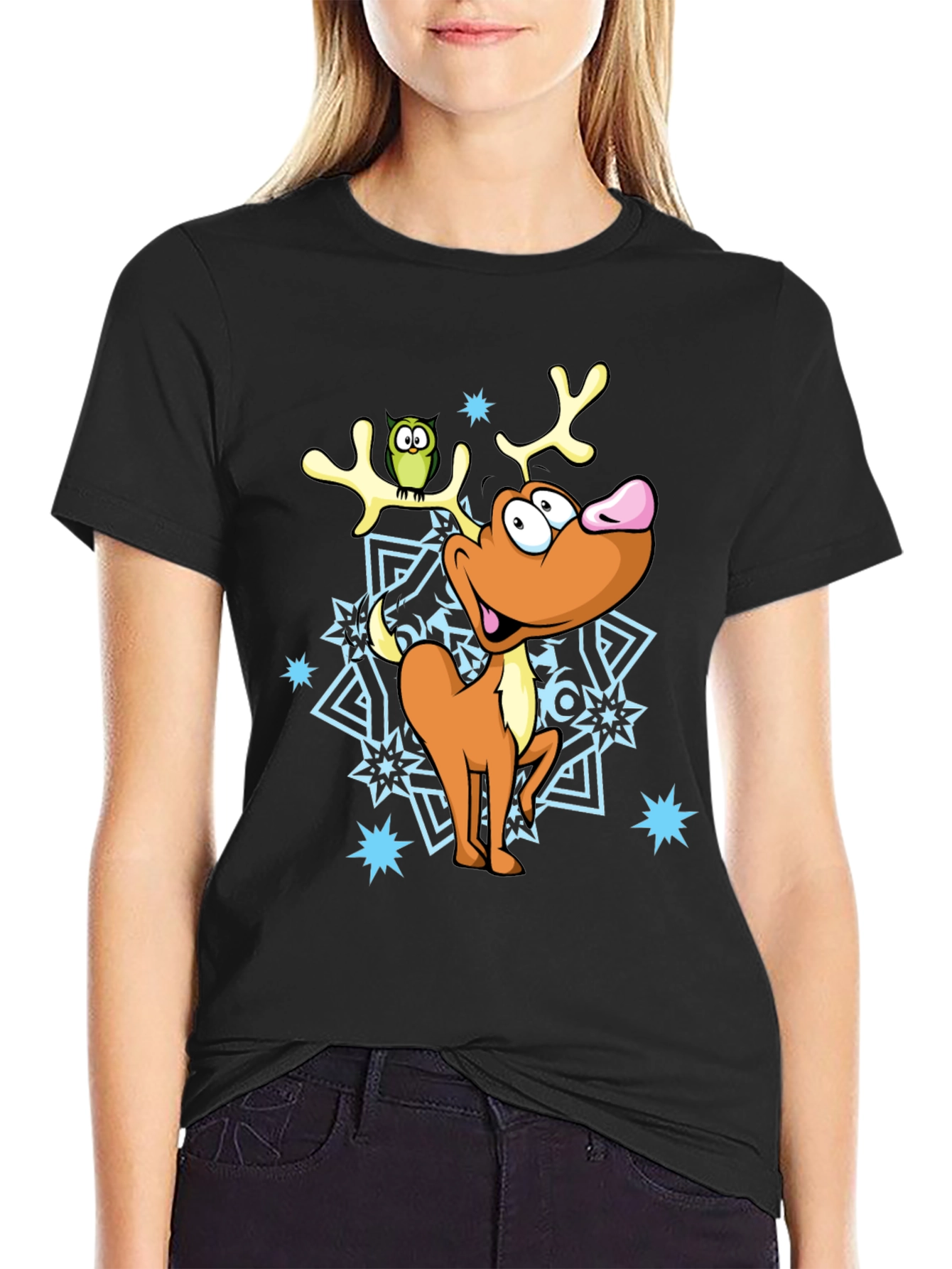 Festive Reindeer Graphic Tee - Holiday Cheer