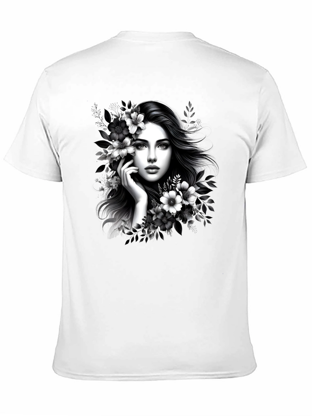 Elegant Woman Floral T-Shirt - Black