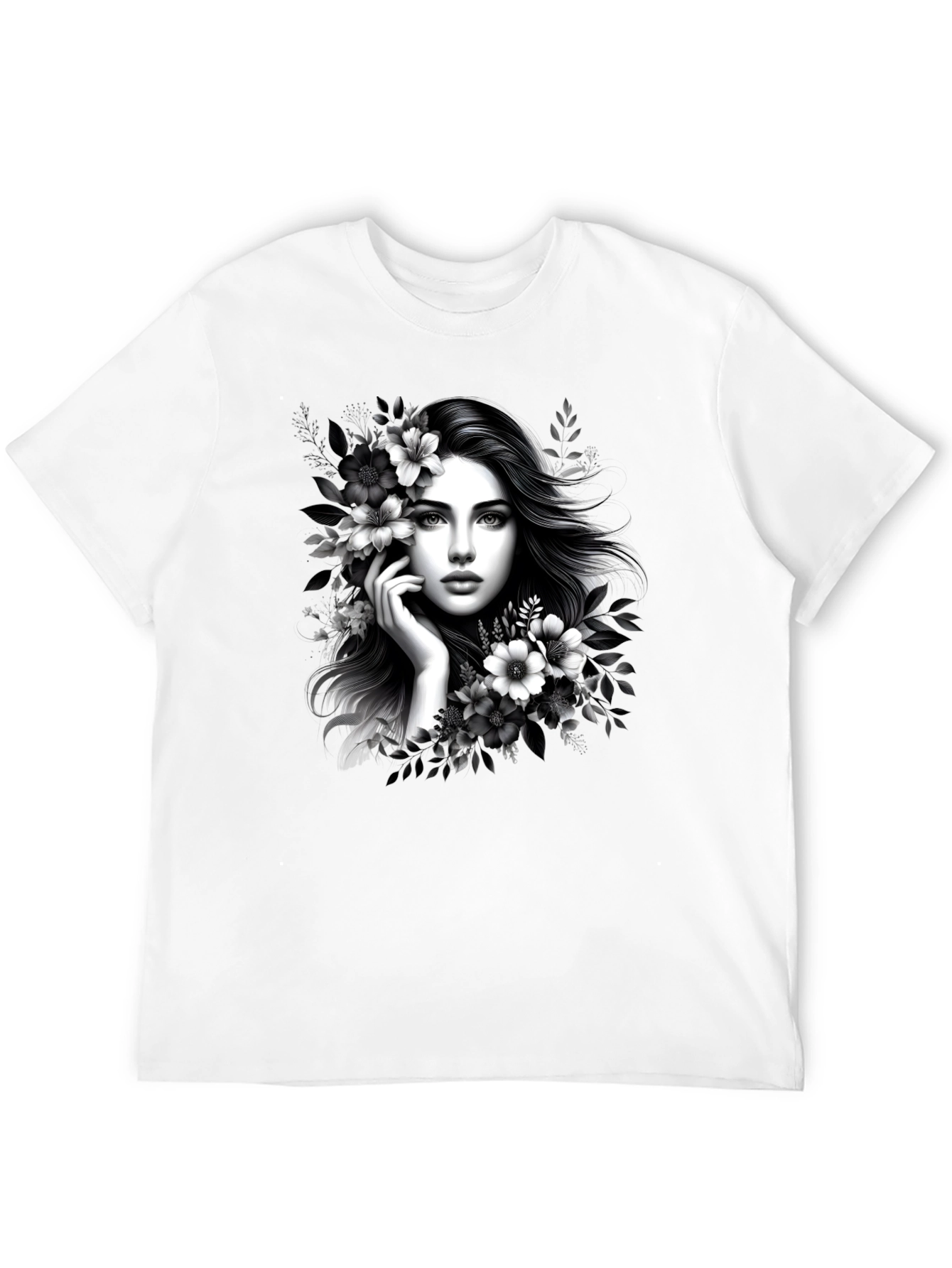 Elegant Woman Floral T-Shirt - Black