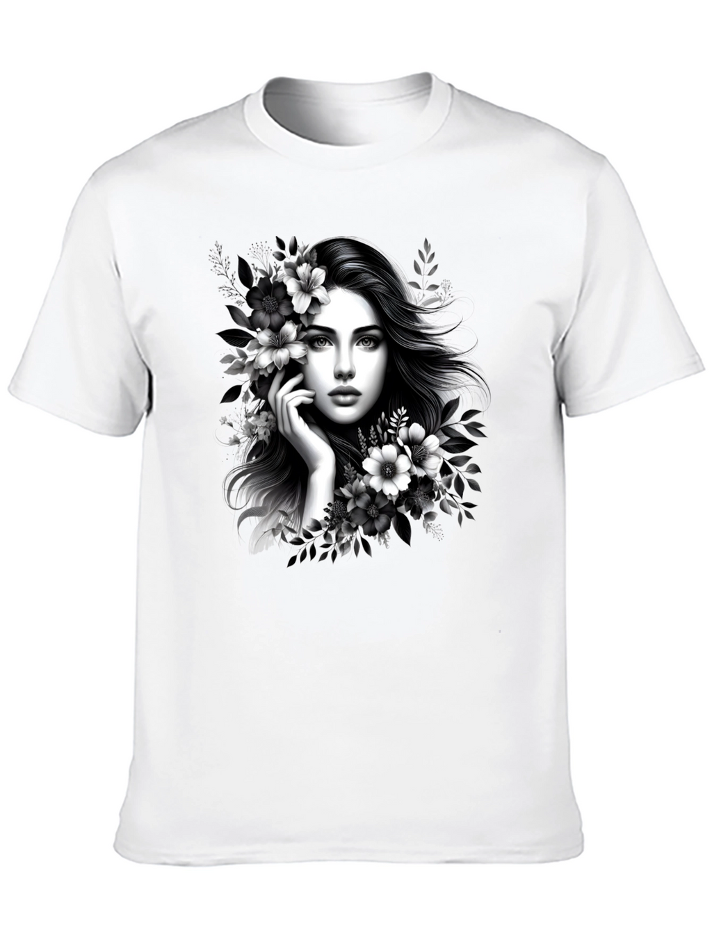 Elegant Woman Floral T-Shirt - Black