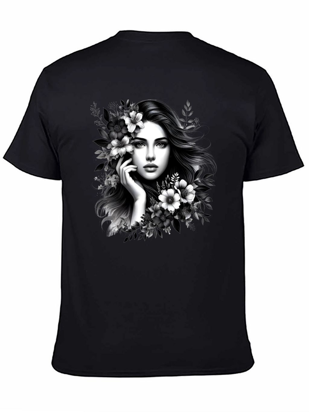 Elegant Woman Floral T-Shirt - Black