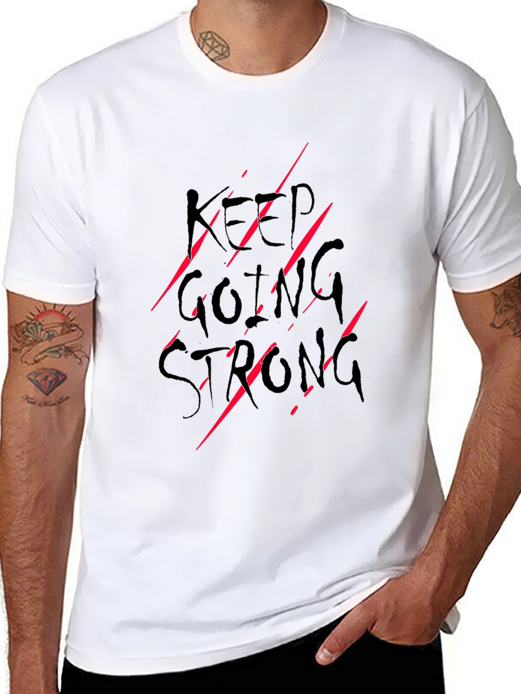 Keep Going Strong Graphic Print Tee - Black