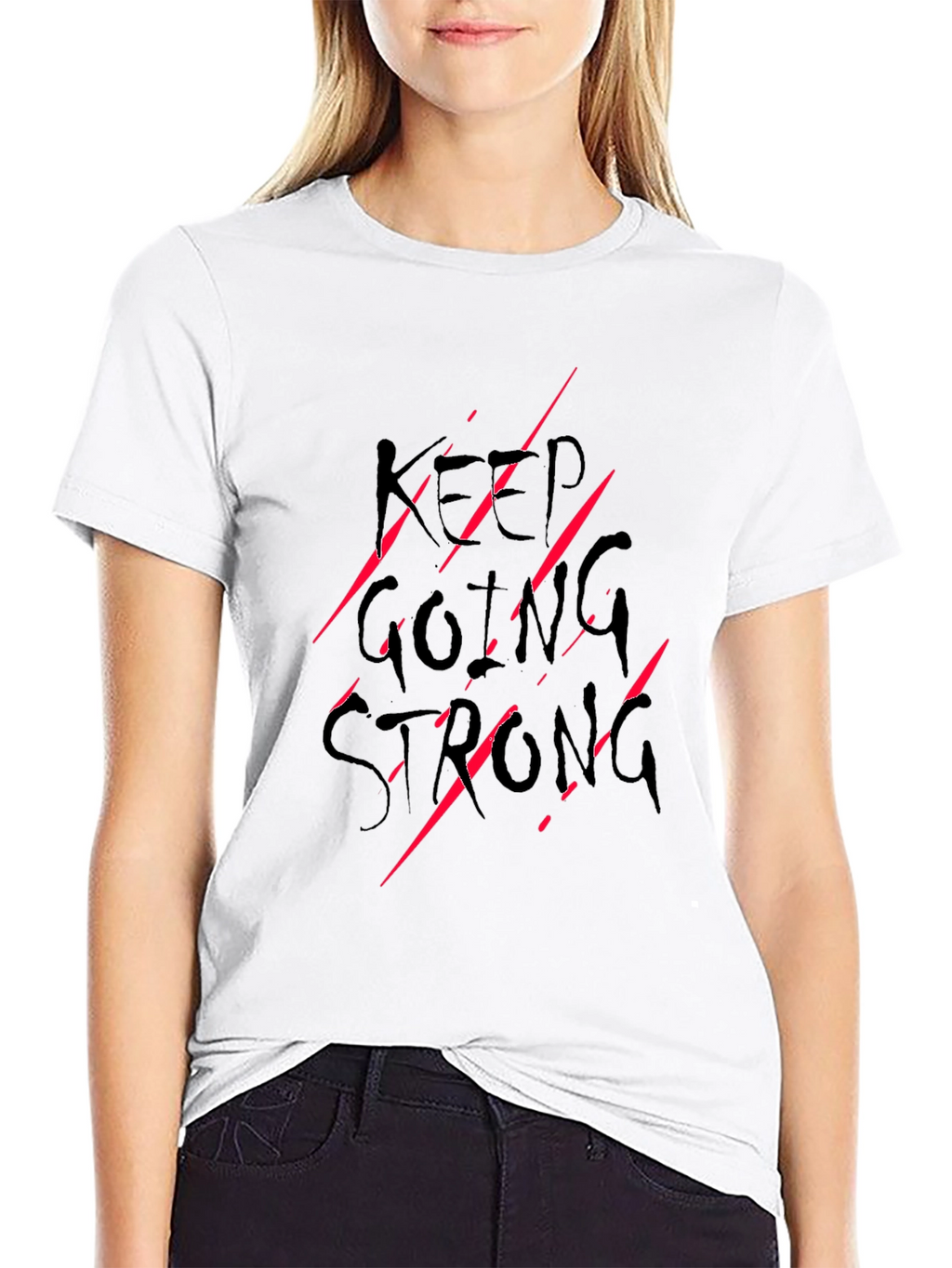Keep Going Strong Graphic Print Tee - Black