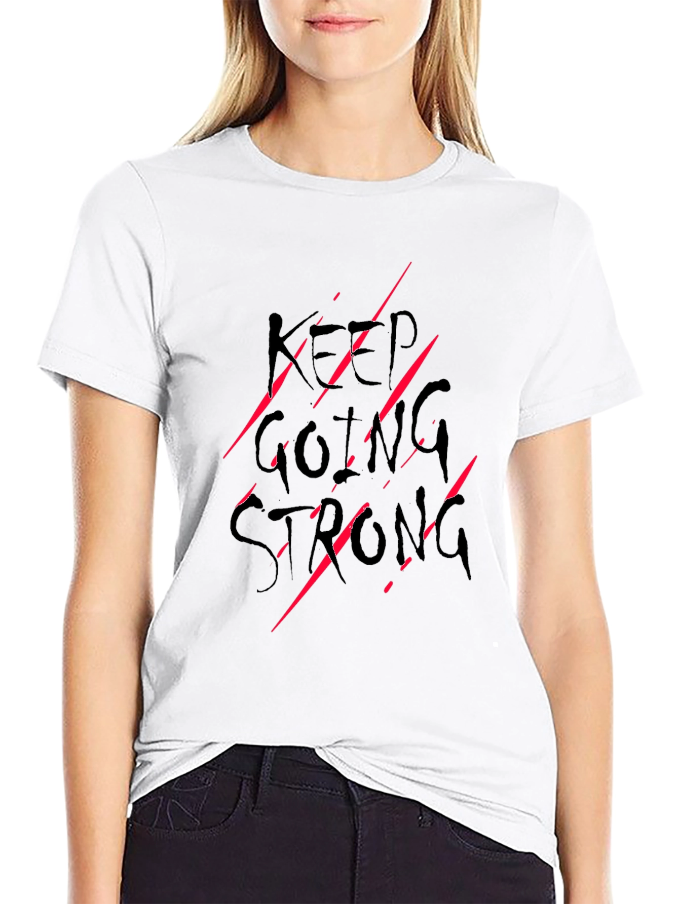 Keep Going Strong Graphic Print Tee - Black