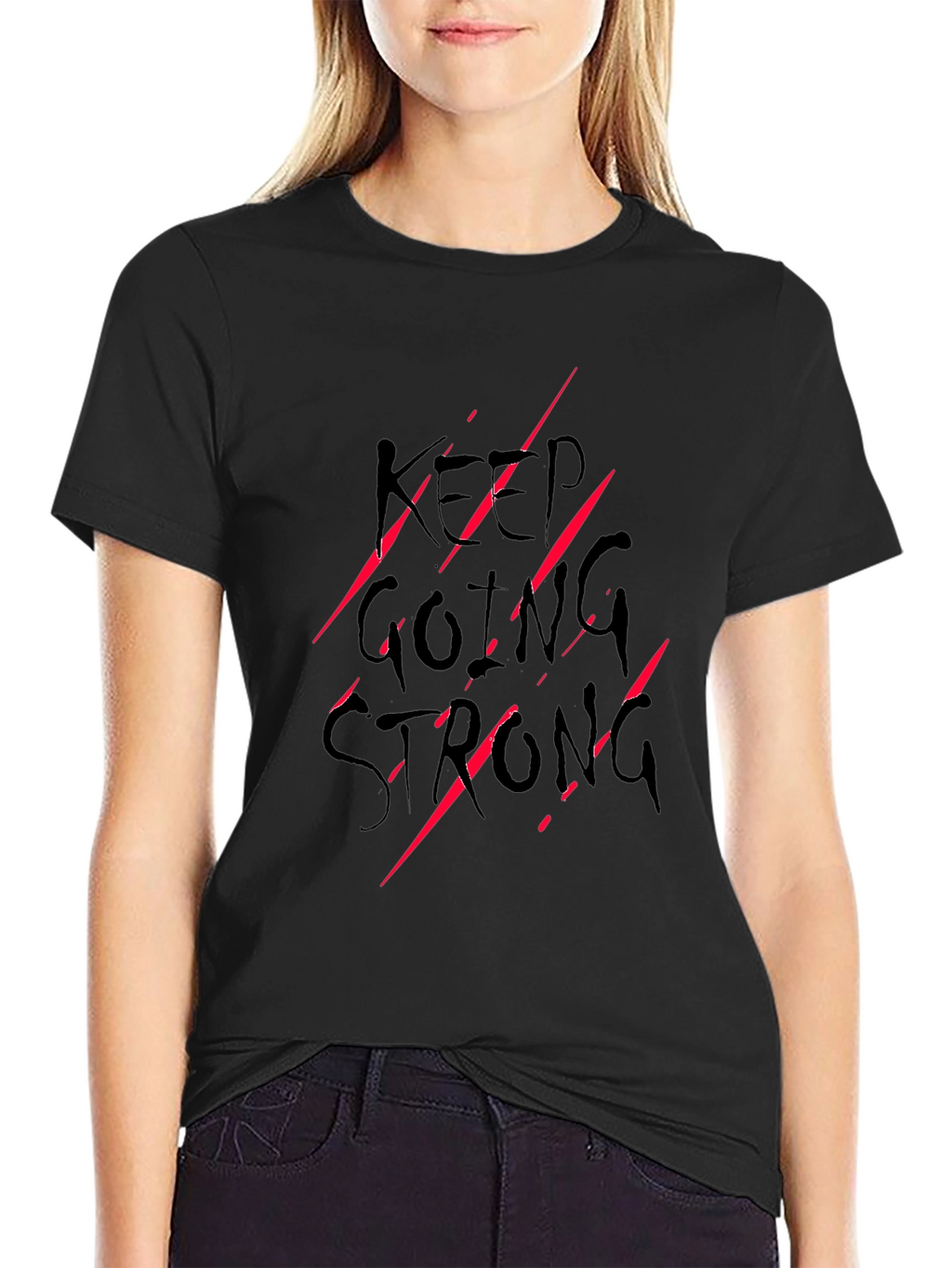 Keep Going Strong Graphic Print Tee - Black